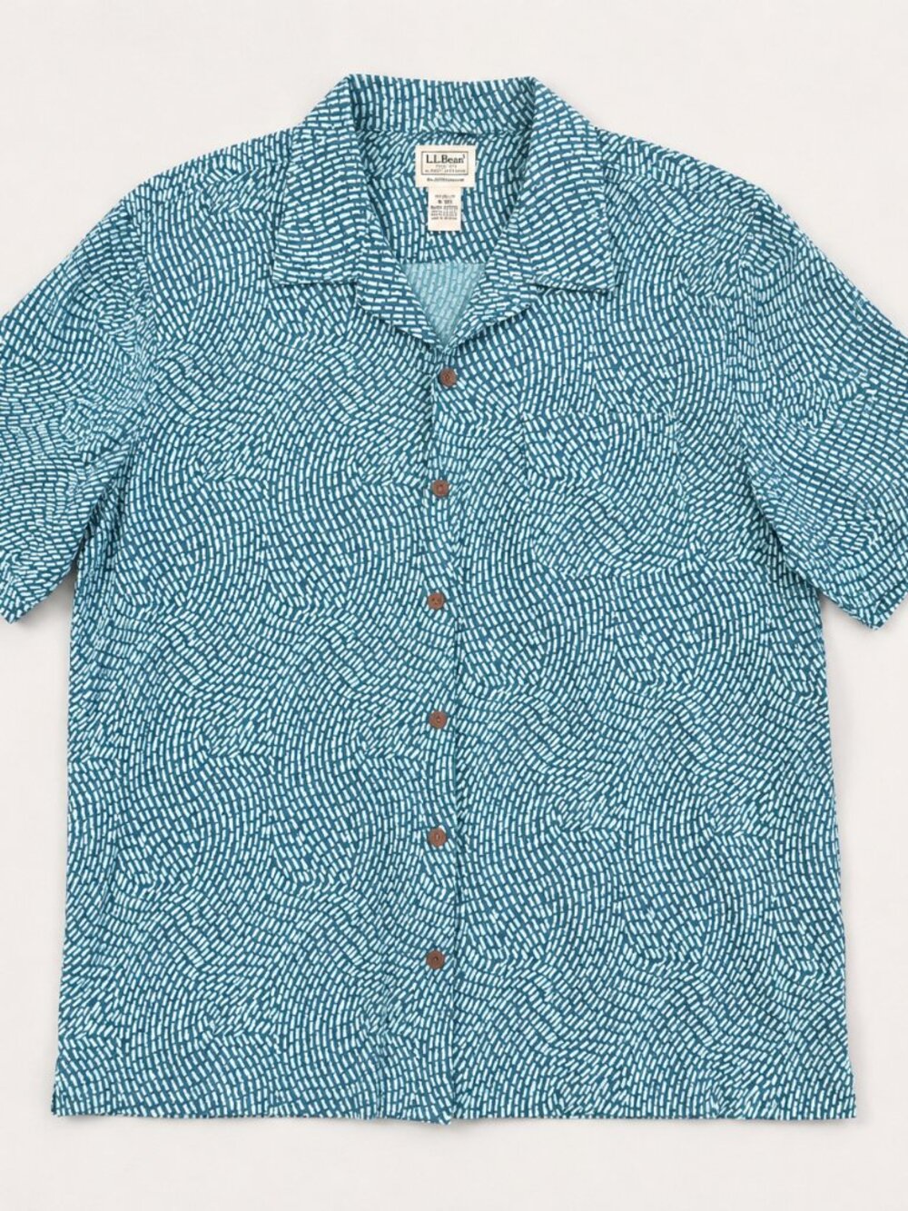 L.L.Bean Traditional Fit Blue Print Button Up Shirt Men's Medium Fish Print